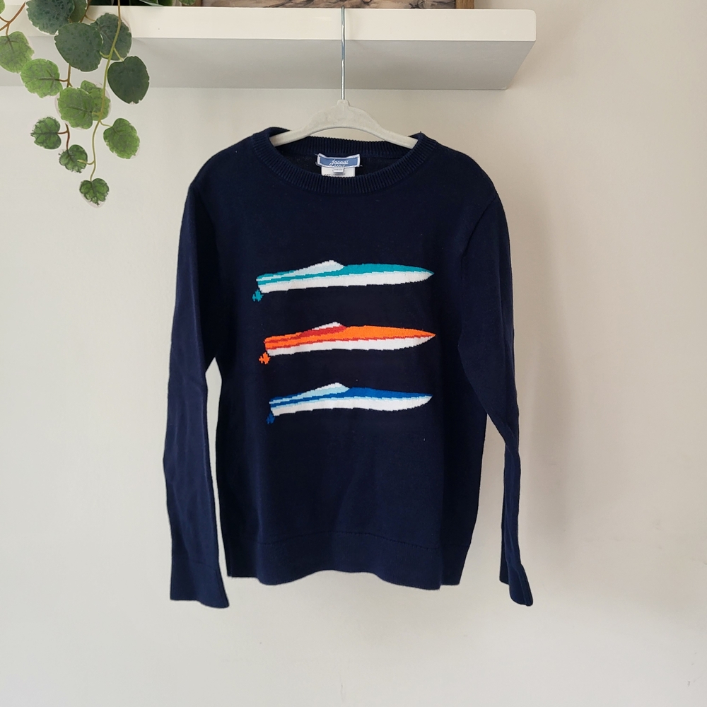 Navy Sweater with Colorful Boat Design